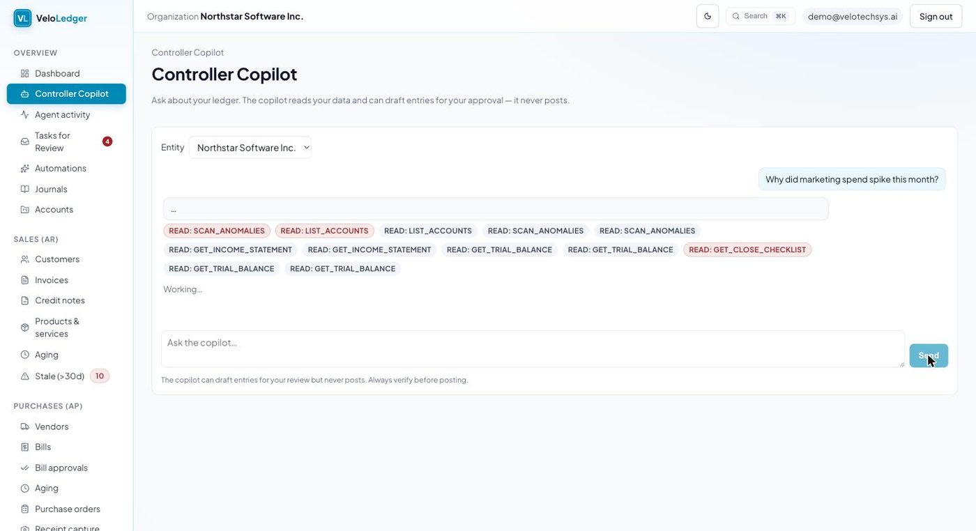 Controller Copilot reading the ledger through its tools